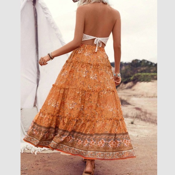 Boho floral print ruffle hem maxi skirt - Picture 3 of 7